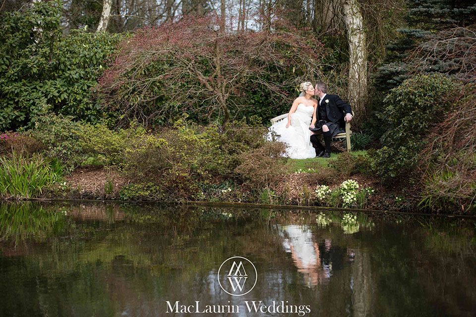 scottish bride and groom kiss 